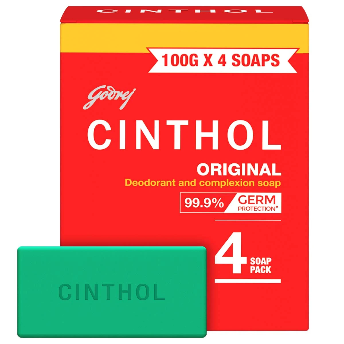 Cinthol Original Bath Soap 99.9% Germ Protection, 100G (Pack Of 4) MRP.155/-