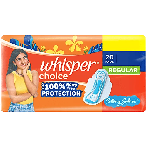 Whisper Choice Regular Sanitary Pads for Women,20 Napkins (MRP.110/-)